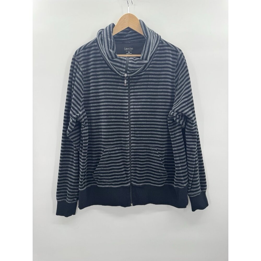 Calvin Klein Striped Velour 2X Full Zip Sweatshirt Quick Dry Performance Lounge